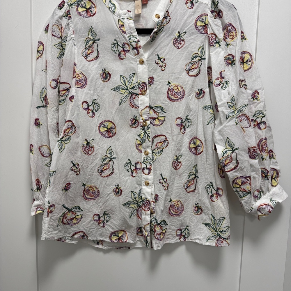 Fruit Print Button-Up Blouse